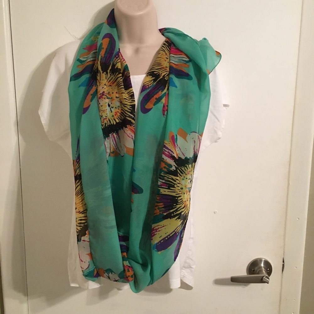 Scarf. Teal/purple/blue/pink/yellow